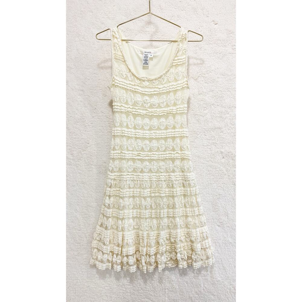 Vintage Studio M Stretch Lace 90s y2k Knee Length Dress Small Cream Color Fairy